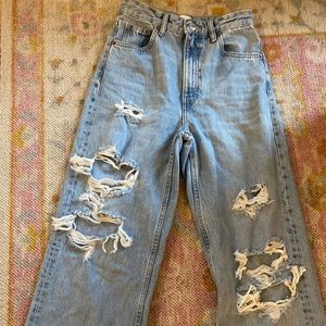 ZARA Wide Leg Ripped Jeans